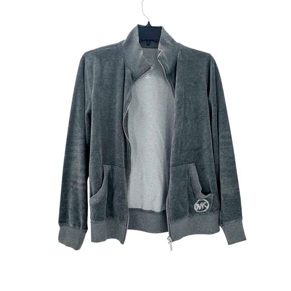 Michael Kors MK Bling Logo Zip Up Velour Jacket Gray Size Women’s Size Small - Picture 10 of 11